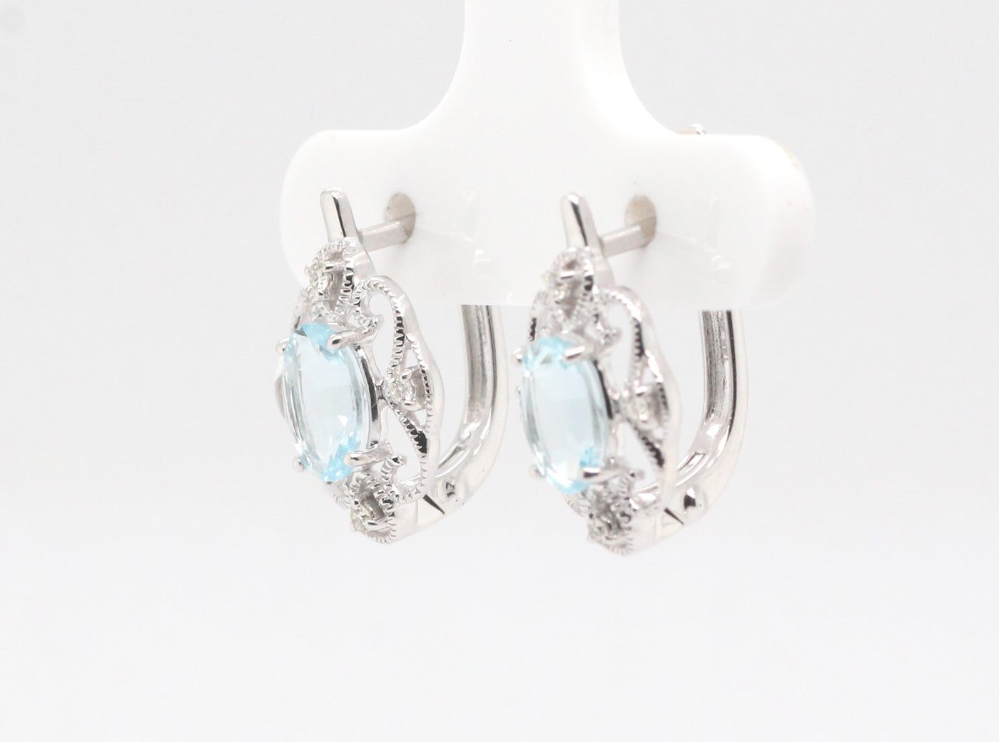 14KW 1.40 Cttw Aquamarine and Diamond Earrings