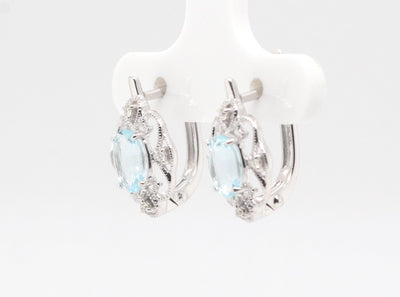 14KW 1.40 Cttw Aquamarine and Diamond Earrings