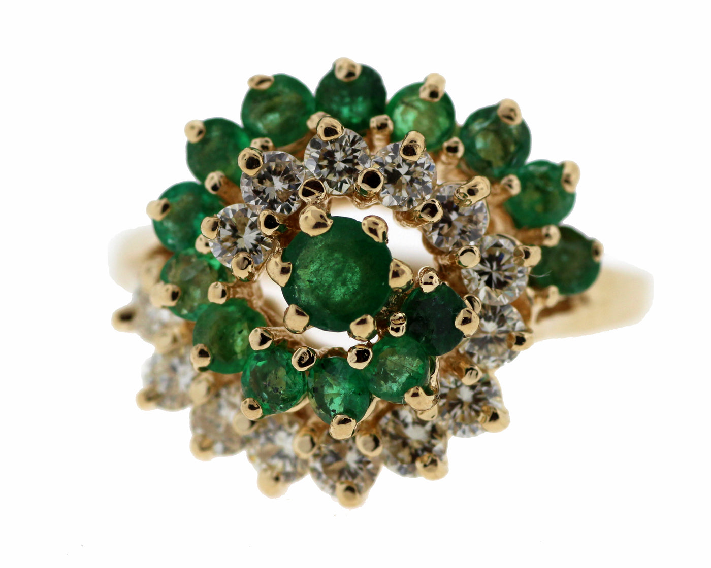 Estate 14KY 1.25 Ctw Emerald & Diamond Cluster Ring