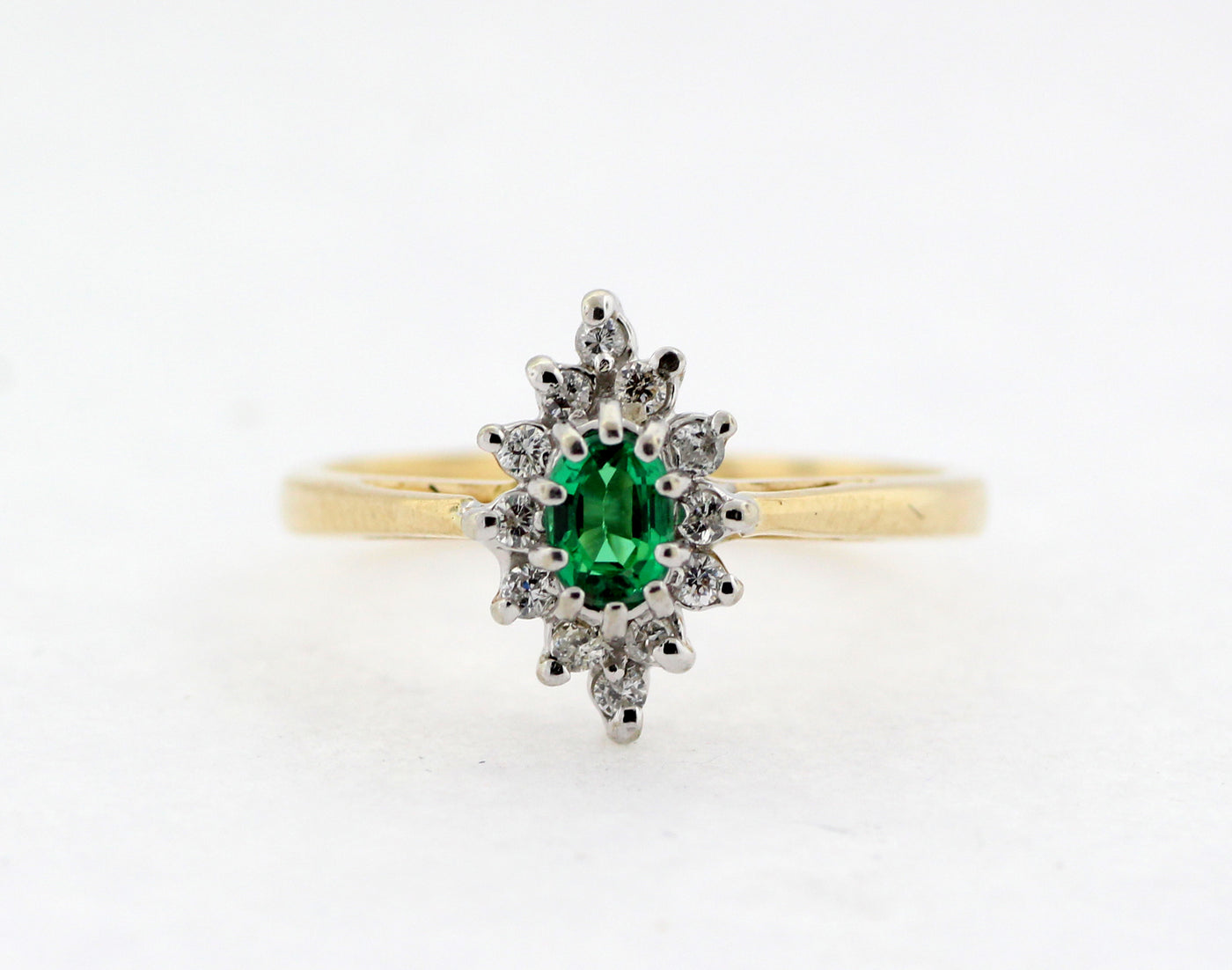 ESTATE 14KY .25 CT EMERALD AND DIAMOND RING .10 CTTW
