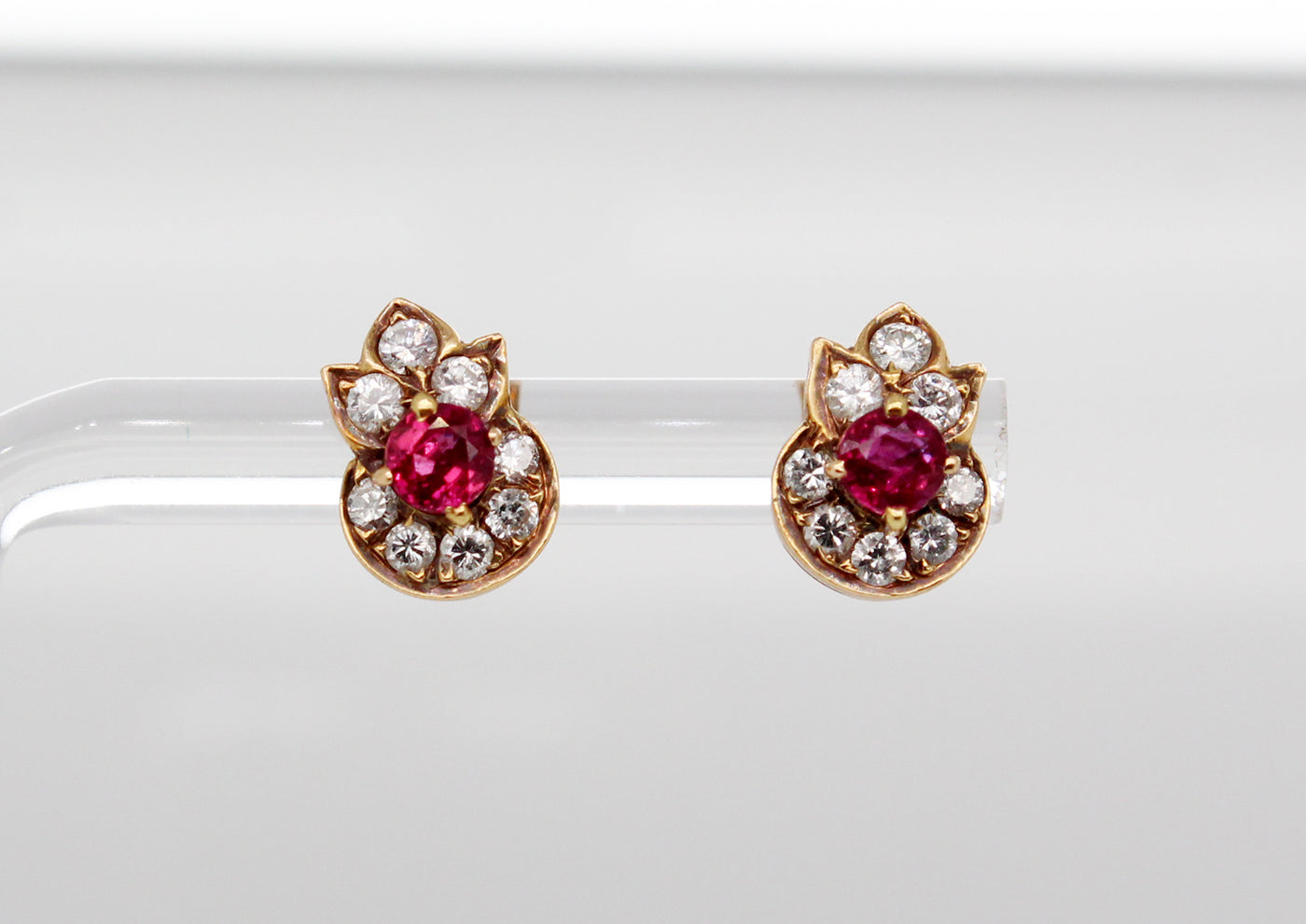Estate 18KY .40 Cttw Ruby and .20 Cttw Diamond Earrings G in Color and