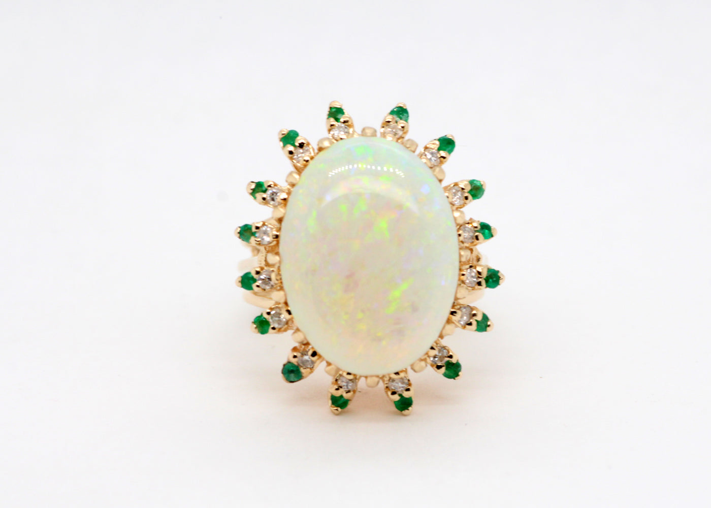Estate 14KW 6.10 Ct Opal, .10 Cttw Emerald, and .13 Cttw Diamond Ring,