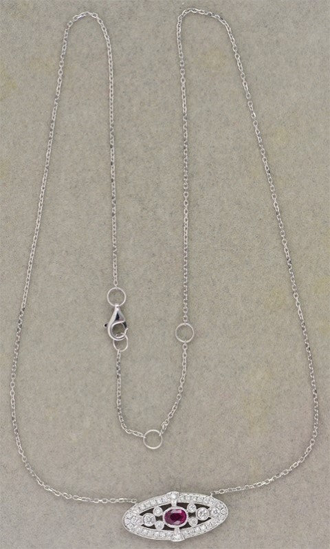18KW .39 Ct Ruby and Diamond Necklace, .35 Cttw