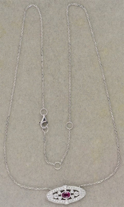 18KW .39 Ct Ruby and Diamond Necklace, .35 Cttw