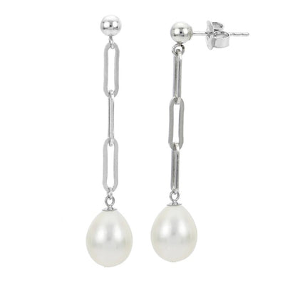 SS 8-9MM FRESHWATER CUTLURED PEARL PAPER CLIP CHAIN EARRINGS