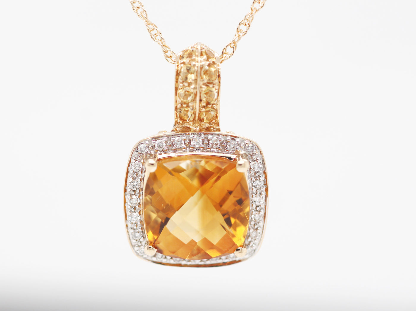 14KY Citrine And Diamond Pendant