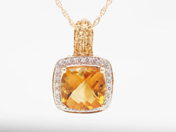 14KY Citrine And Diamond Pendant