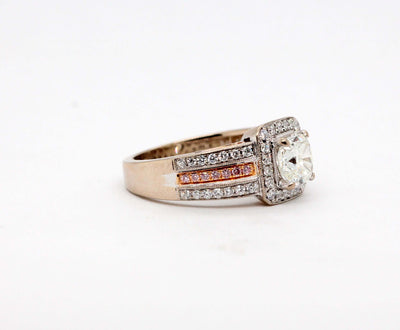18KTT "Simon G" 1.39 Cttw Diamond  Engagement ring, 1.00 Ct Cushion cu