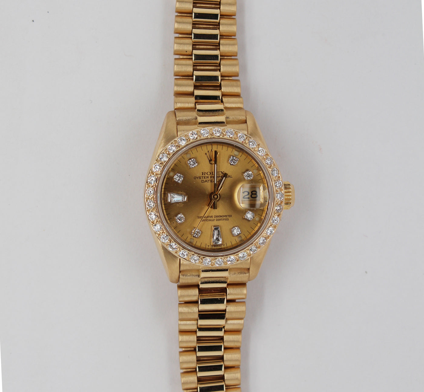 Ladies President 18 Karat Rolex Diamond Dial and Bezel Date Watch