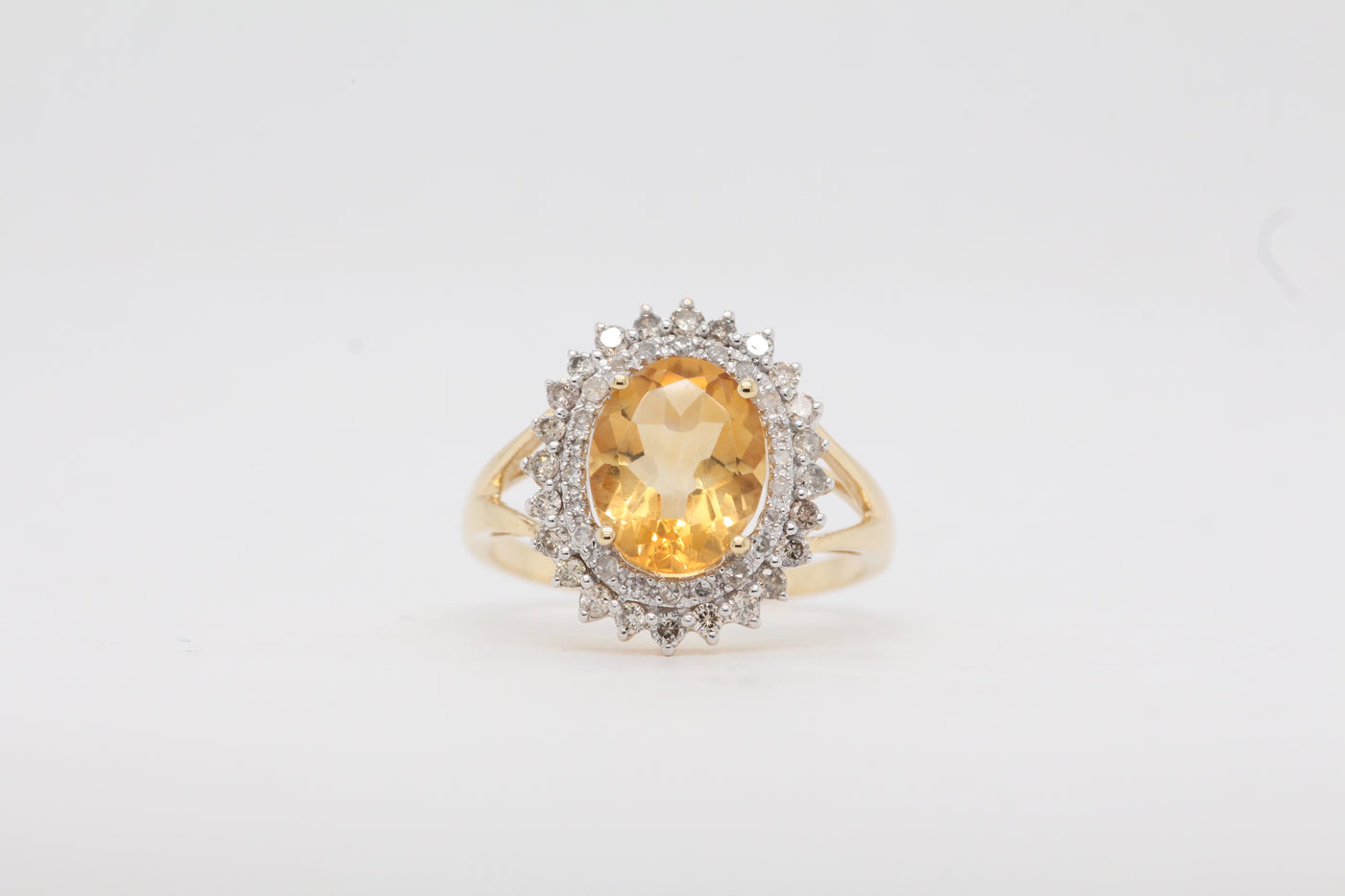 14K Yellow Citrine and Diamond Ring