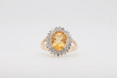14K Yellow Citrine and Diamond Ring