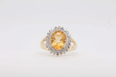 14K Yellow Citrine and Diamond Ring