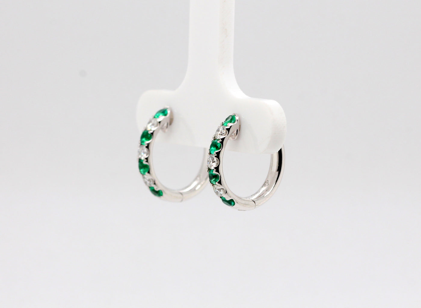 18KW .33 Cttw Emerald and Diamond Earrings image