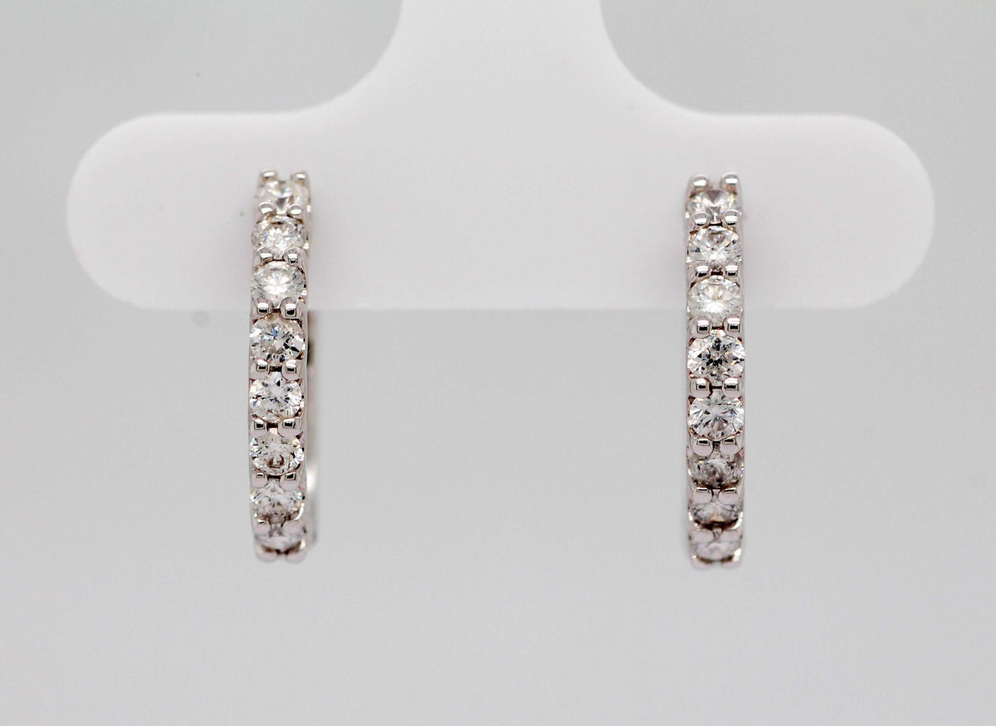 14KW .60 CTTW DIAMOND SHARED PRONG SMALL HOOP EARRINGS image