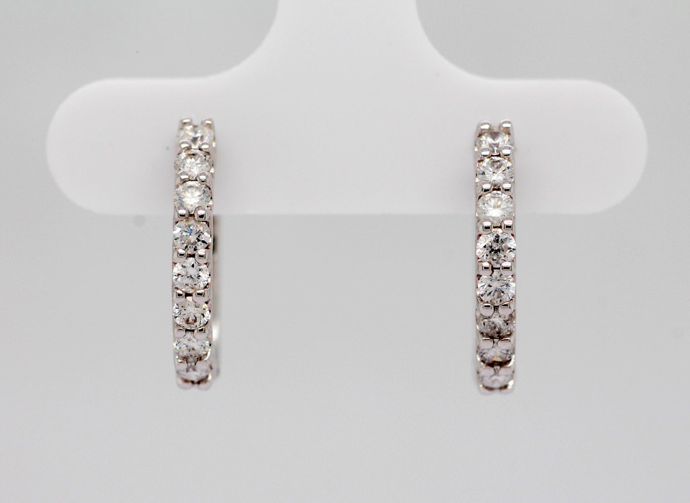 14KW .60 CTTW DIAMOND SHARED PRONG SMALL HOOP EARRINGS