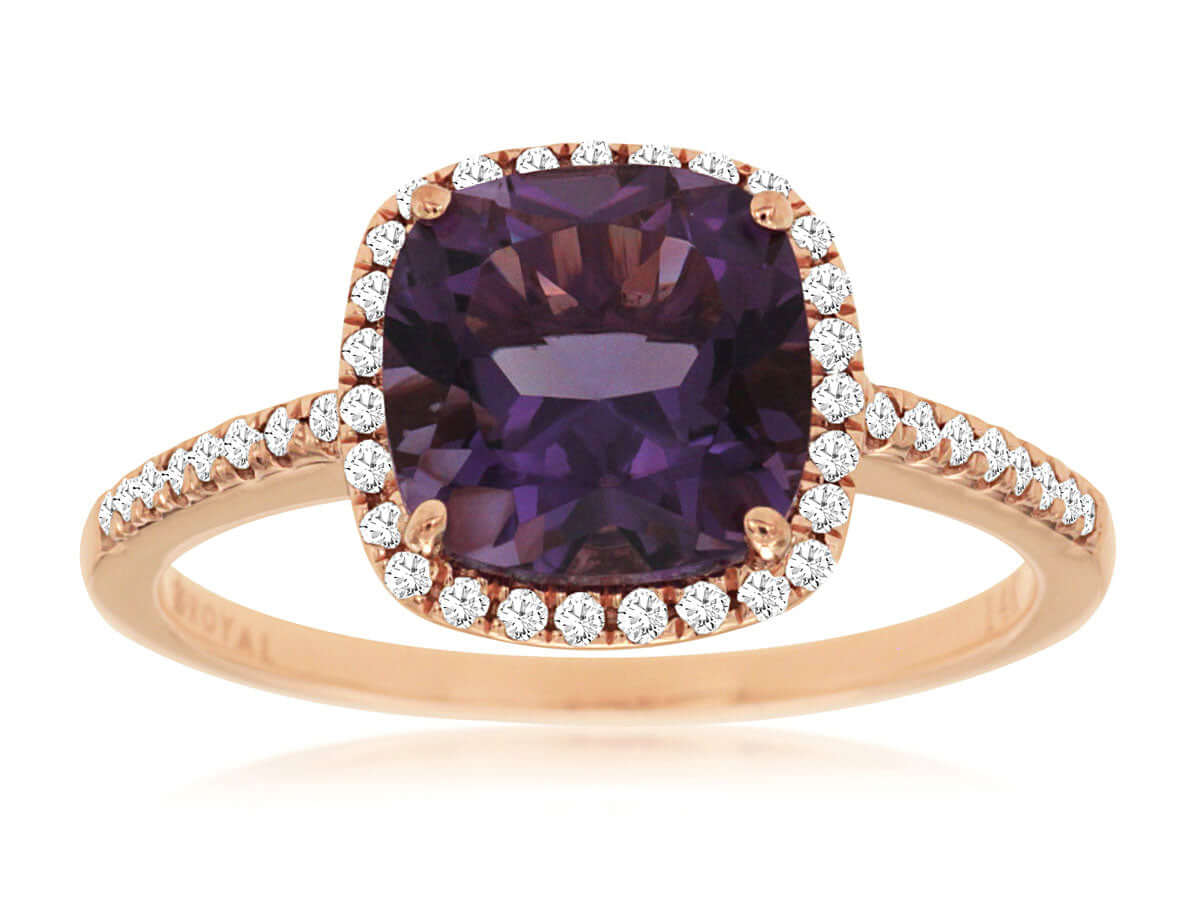 14KR 1.90 CT AMETHYST AND DIAMOND RING, .18 CTTW G-SI2