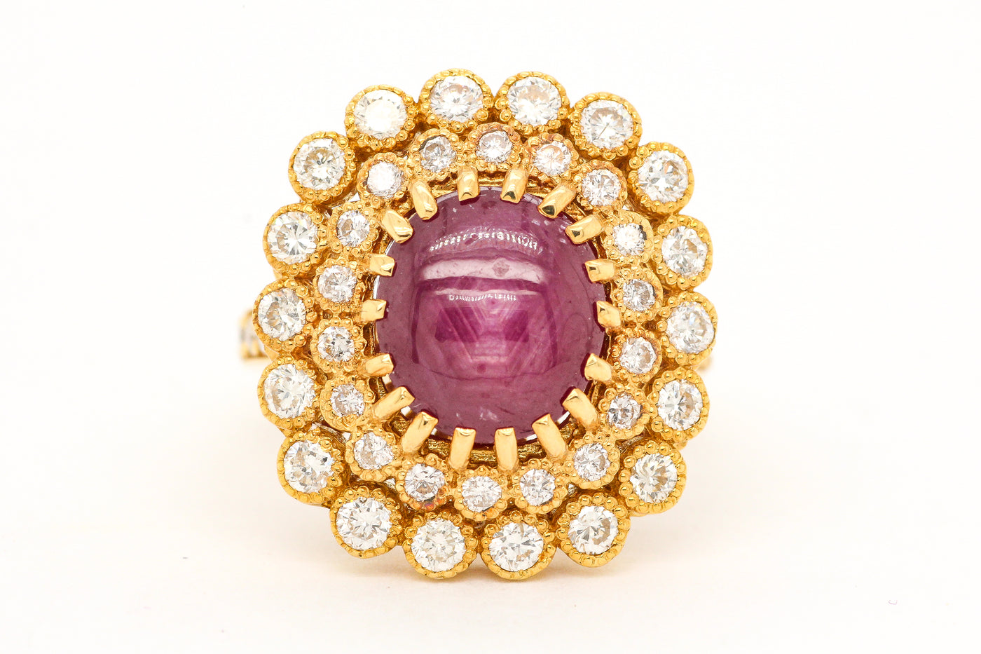 18ky 4.35 ct star ruby and diamond ring, 1.35 cttw h-si1