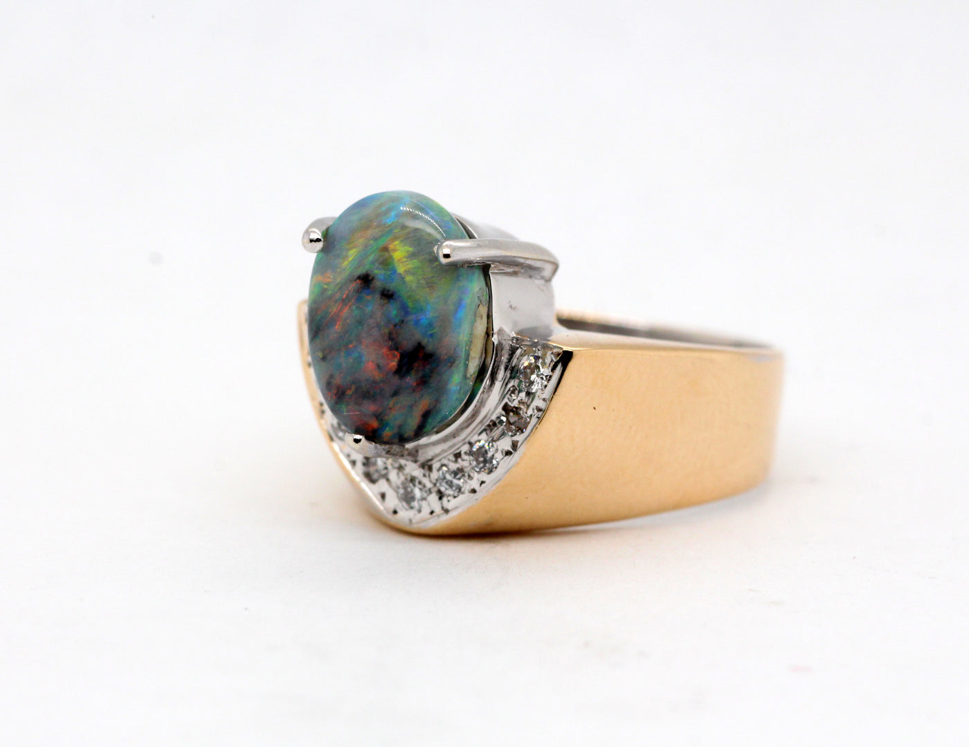 Estate 18KY 1.85 Ct Opal and Diamond Ring