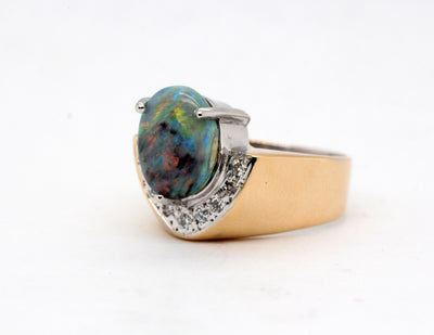 Estate 18KY 1.85 Ct Opal and Diamond Ring