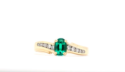 14KY Created Emerald & Diamond Ring