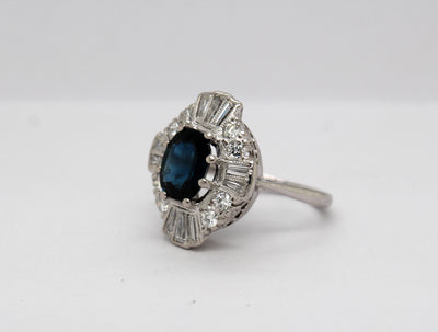 18KW 1.75 Ct Blue Sapphire and 1.25 Cttw Diamond Ring F to G in color