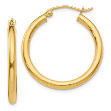 14KY 2.5 MM POLISHED LIGHTWEIGHT TUBE HOOP EARRINGS