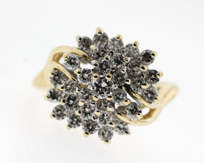 Estate 14KY 1.50 Cttw Diamond Cluster Ring