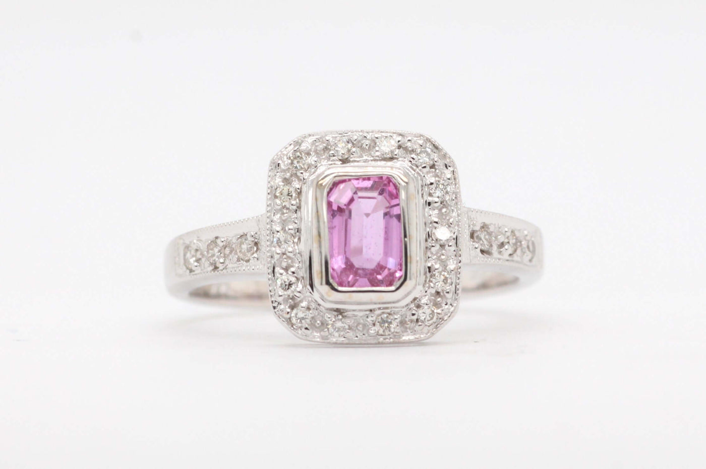 14Kw .55 Ct Created Pink Sapphire And Diamond Ring image