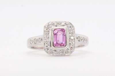 14Kw .55 Ct Created Pink Sapphire And Diamond Ring