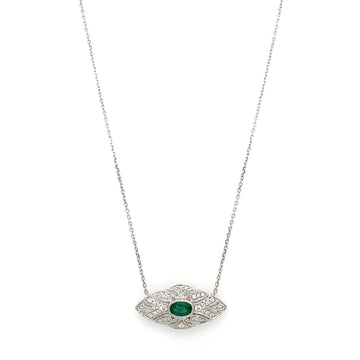 18KW .48 Ct Emerald and .20 Cttw Diamond Necklace