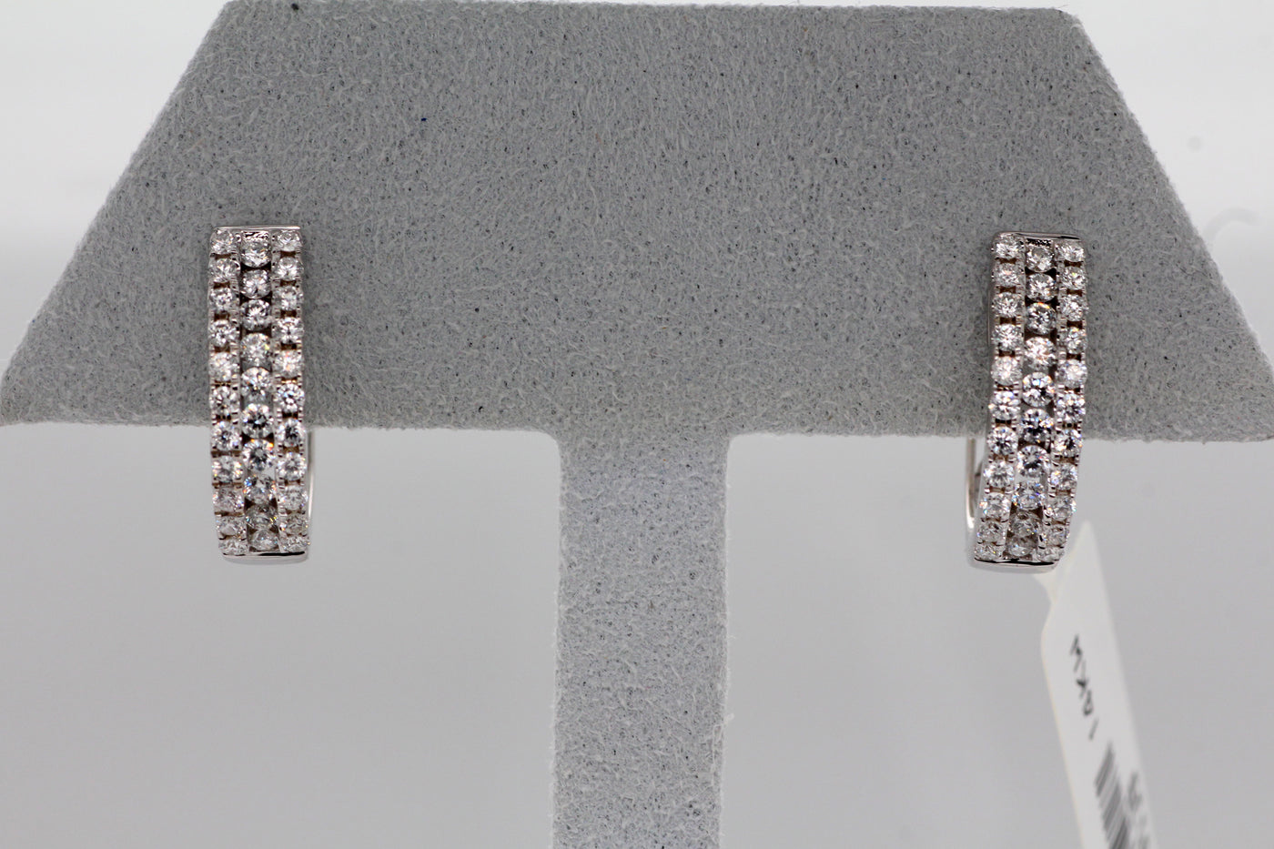 14KW .75 Cttw 3 Row Diamond Huggy Earrings