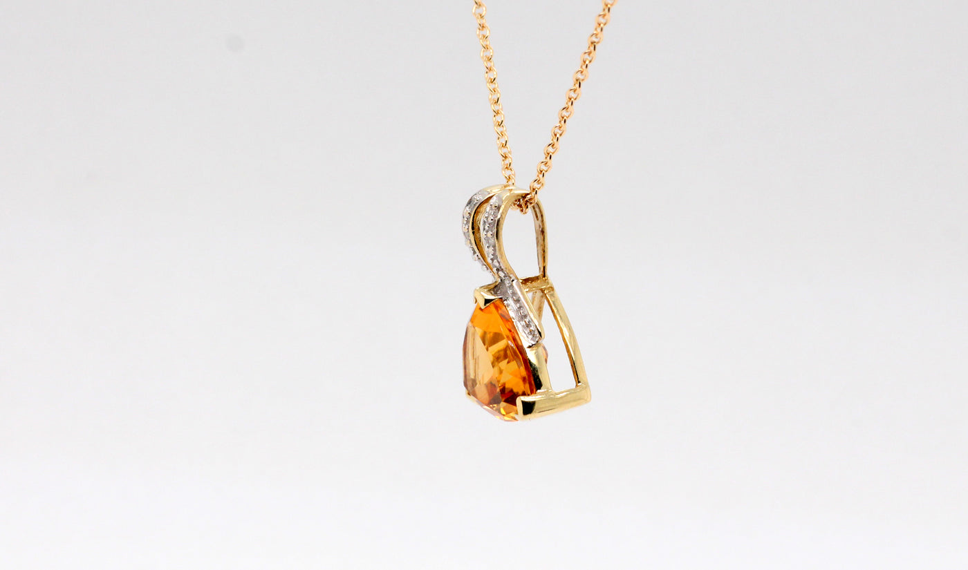 Estate 14KY 7.0 Ct Citrine and Diamond Pendant, .03 Cttw