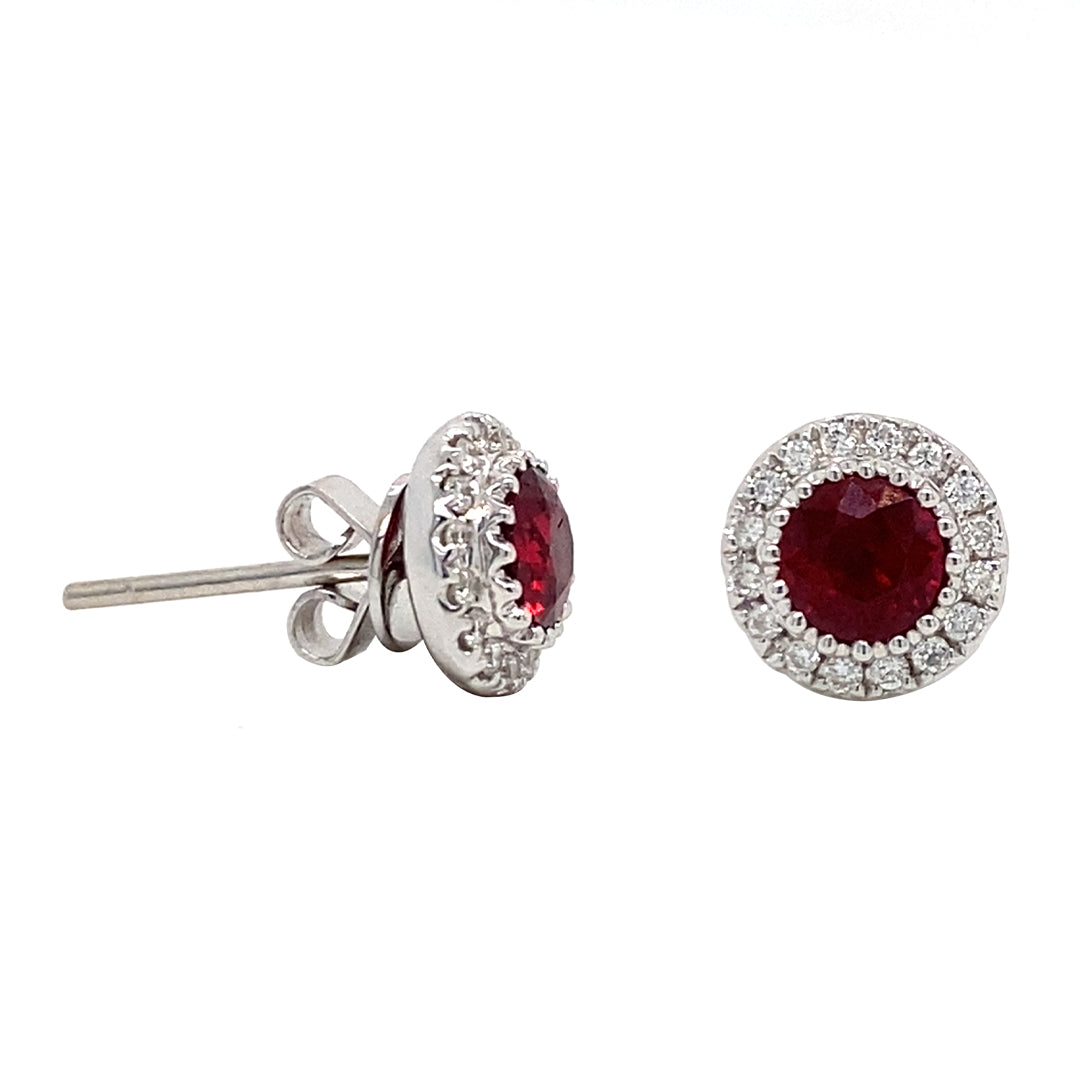 18KW .99 Cttw Ruby and .17 Cttw Diamond Earrings