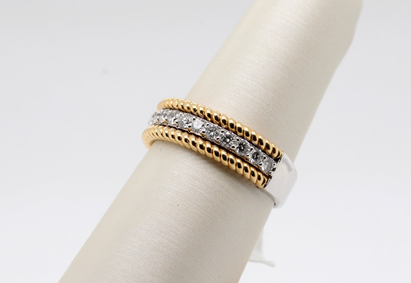 18KTT Diamond and Gold Stacked Ring