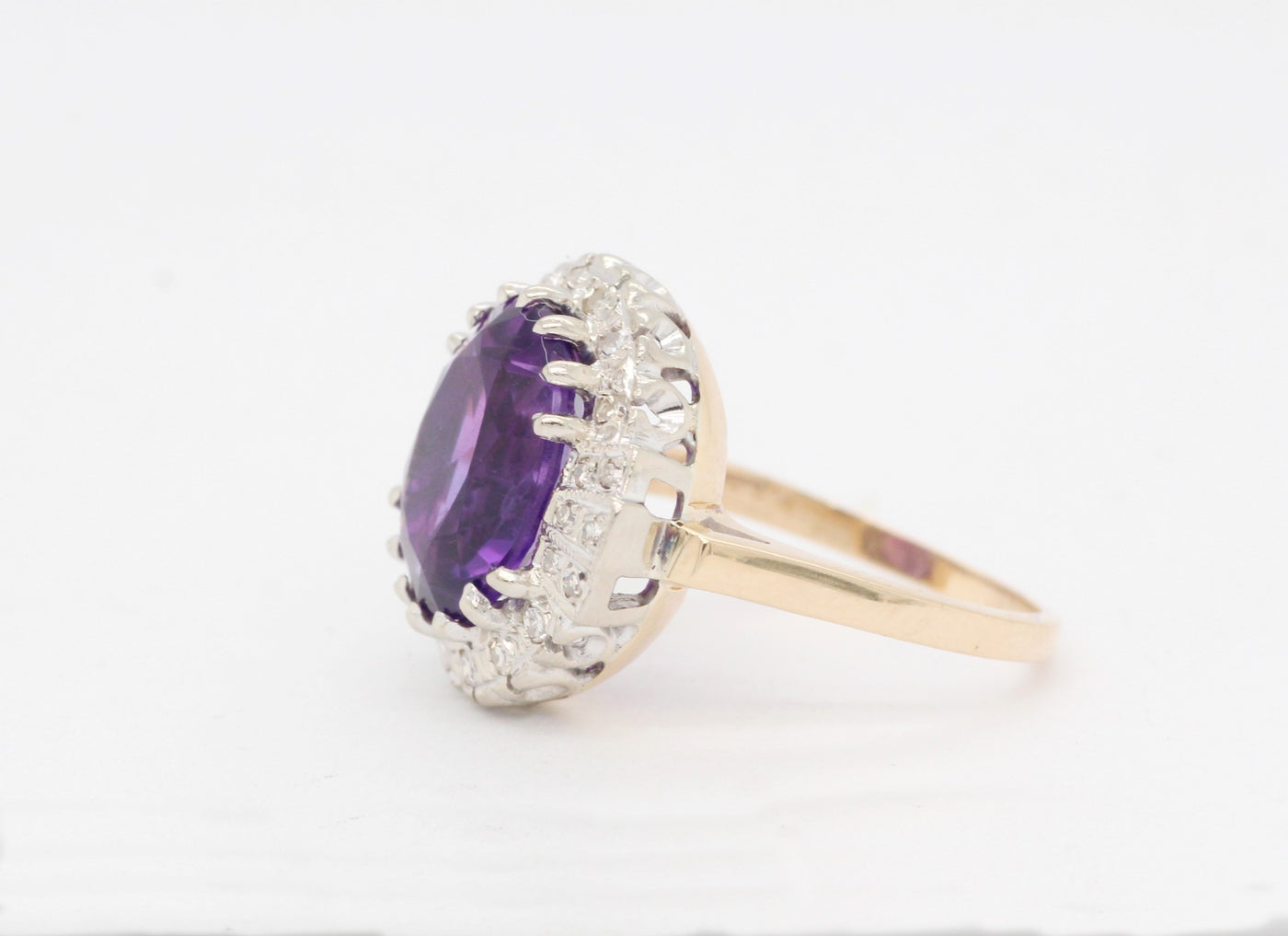 Estate 14K Two Tone 4.50 Ct Amethyst and Diamond ring