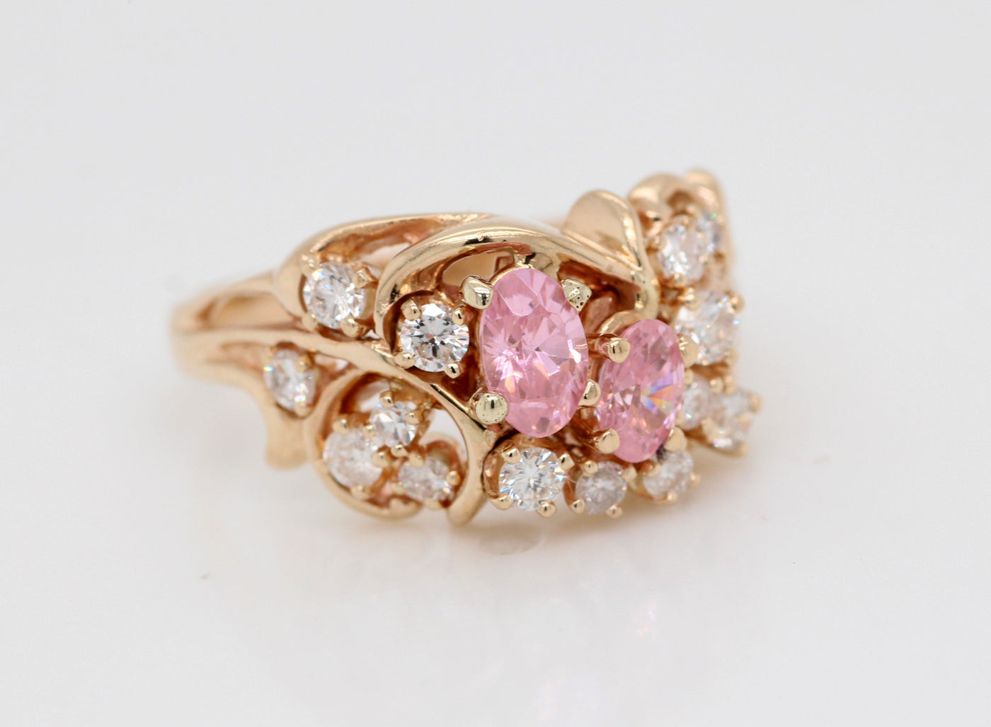 ESTATE 14KY PINK CZ AND DIAMOND RING, .40 CTTW H-SI2