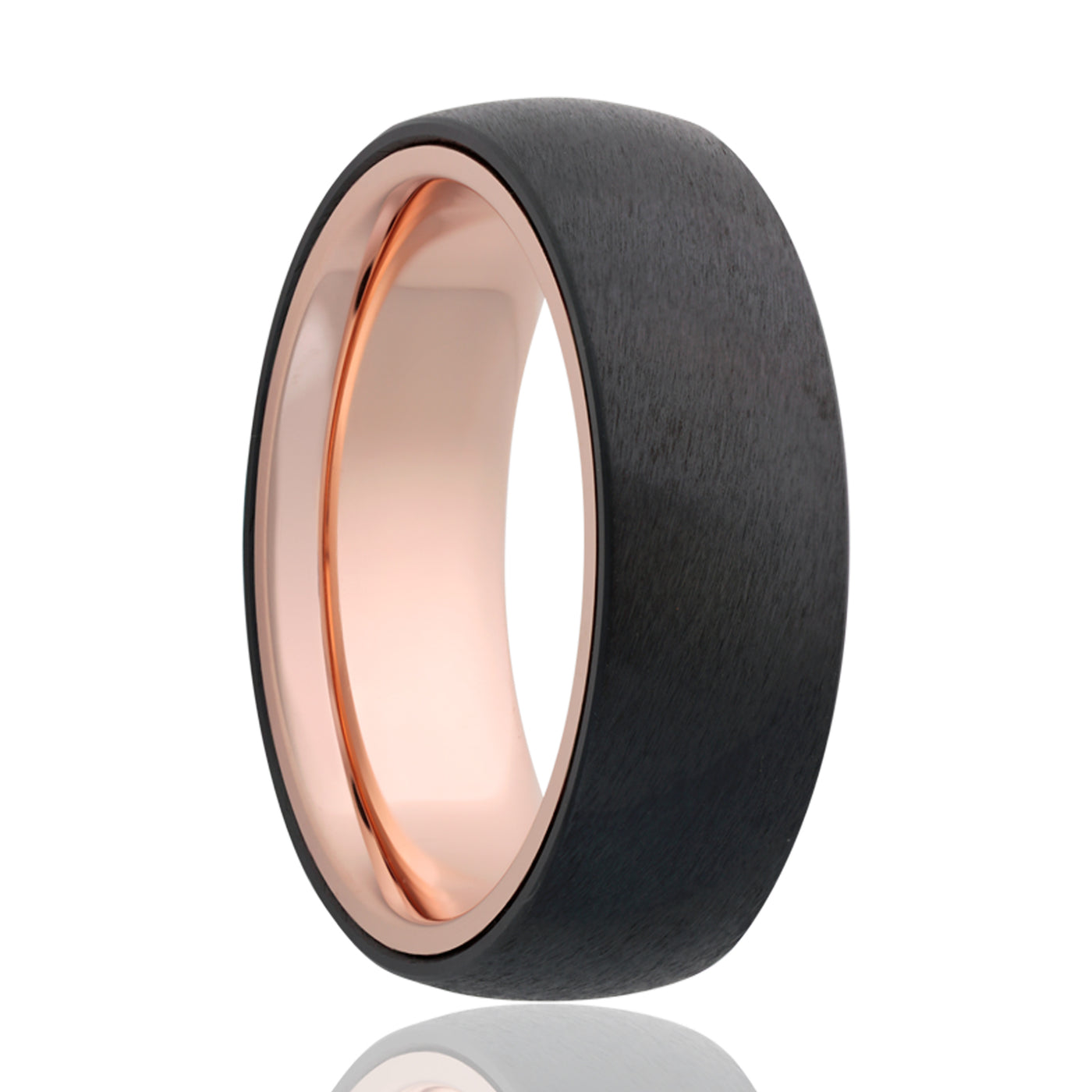 7mm Zirconium dome satin finish 14k rose gold sleeve ring