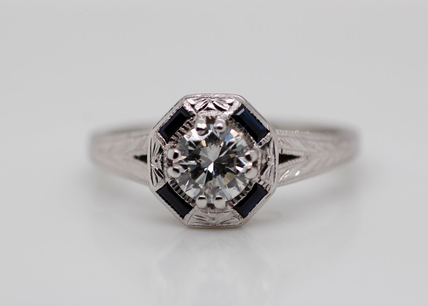 14KW .70 Ct Diamond And Sapphire Ring H-SI1