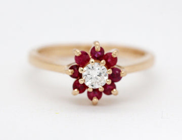 Estate 14KY .16 Cttw Ruby and .18 Ct Diamond Ring