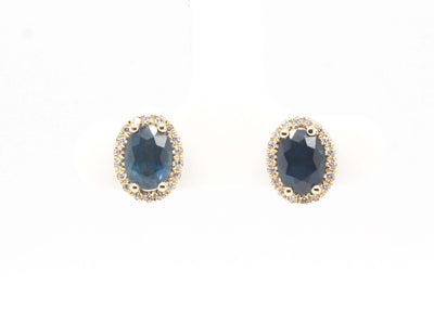 14KY 2.00 Cttw Sapphire and Diamond Halo Stud Earrings