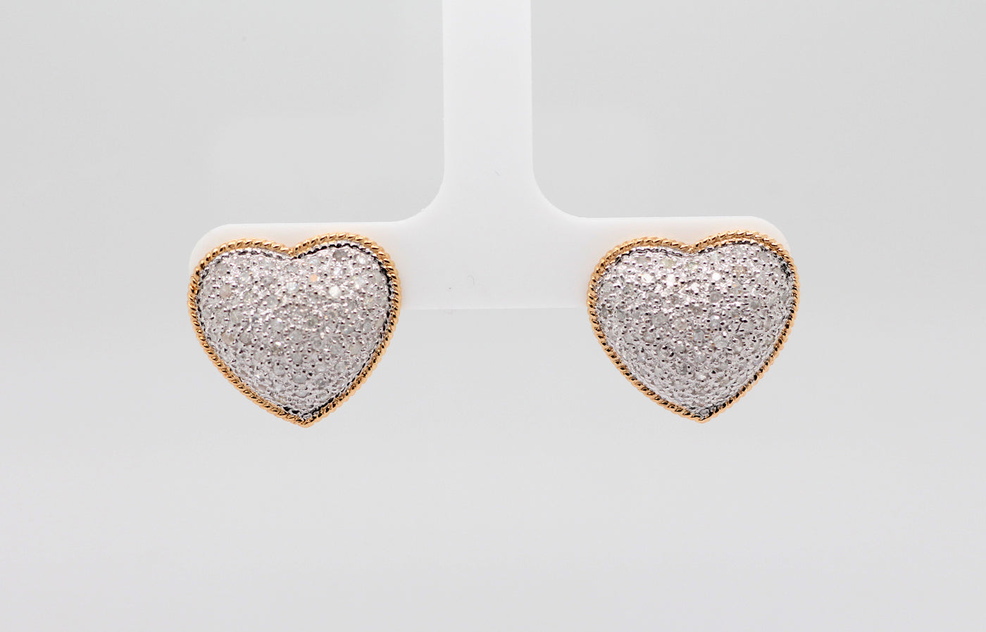 ESTATE 14KTT 1.50 CTTW DIAMOND HEART EARRINGS, H-I1