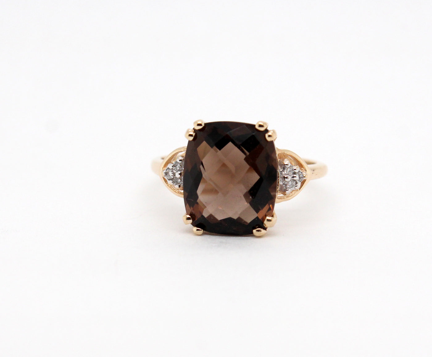 Estate 10KY 4.50 Ct Smoky Quarts and .05 Cttw Diamond Ring