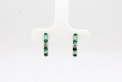 18KW .33 Cttw Emerald and Diamond Earrings image