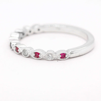 14KW .12 CTTW RUBY AND DIAMOND RING, .08 CTTW