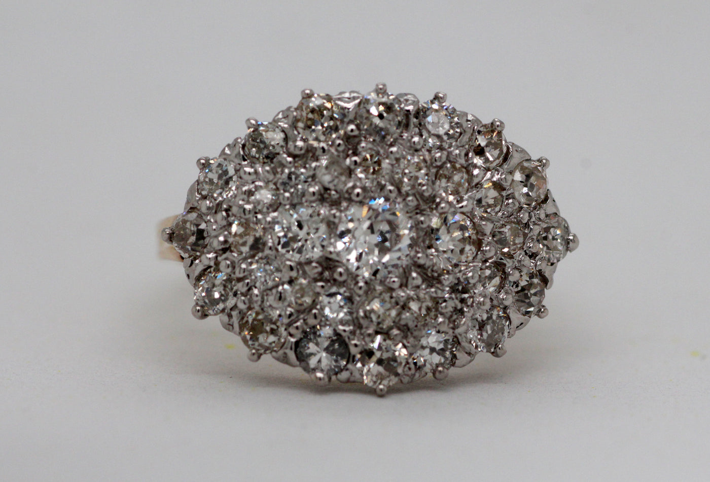 Estate 14KY and Platinum 1.25 Cttw Diamond Cluster Ring