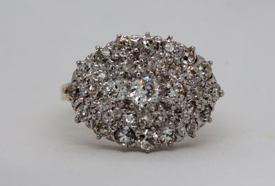 Estate 14KY and Platinum 1.25 Cttw Diamond Cluster Ring