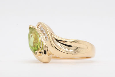 14KY Peridot and Diamond ring