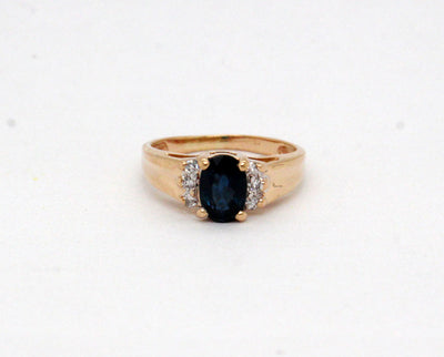 Estate 14KY .60 Ct Sapphire and .05 Cttw Diamond Ring H in Color and S