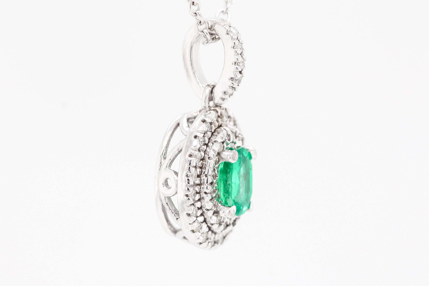 14KW .41 CT EMERALD AND DIAMOND PENDANT, .20 CTTW, H-SI2 image