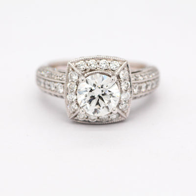 18KW 2.31CTTW DIAMOND HALO ENGAGEMENT RING 1.22CT CTR F-SI1 IGI 332310